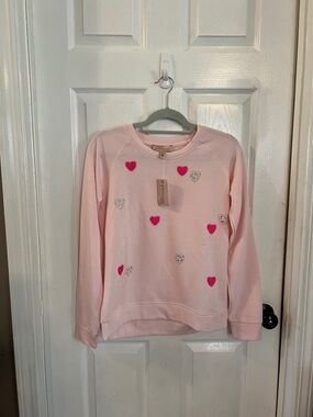 Philosophy Light Pink Crewneck Sweatshirt with Heart Appliqués